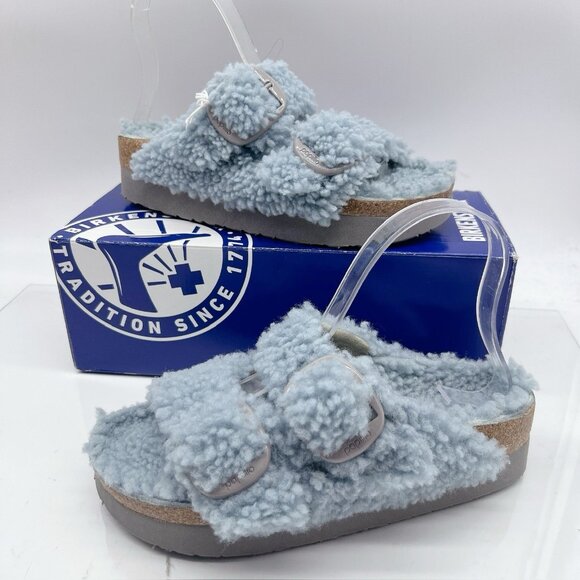 Birkenstock Arizona Big Buckle Shearling Teddy Blue Platform Sandals Women EU 42 - Picture 2 of 13